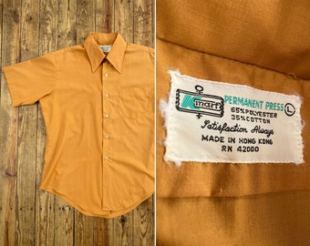 Camisa vintage de bolsillo naranja apagado de los años 70 GRANDE / Camisa informal de los años 70, ropa de estar por casa original para hombre, camisa de vestir informal de K-Mart para hombre, con botones, estilo retro