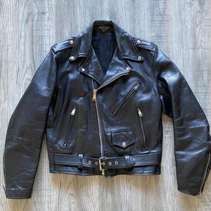 Original 70s 80s Black Leather Biker Jacket with Airbrushed Skull 42 Large Harley Davidson patch jacket motorcycle punk vintage 1970s 1980s