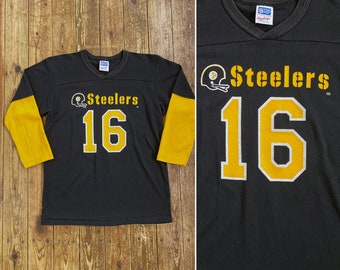 Vintage 80s Pittsburgh Steelers Half-Sleeve T-Shirt YOUTH XL -> Adult Small | Rawlings NFL football athletic original v-neck jersey kids S