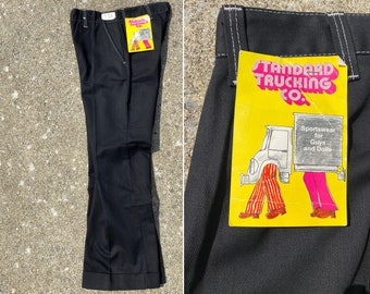 Vintage 70s Unisex Wide-Leg Goth Pants Men&#39;s 34 x 31 / Women&#39;s 15/16 | original 1970s Standard Trucking Co leisure black trousers nos nwt
