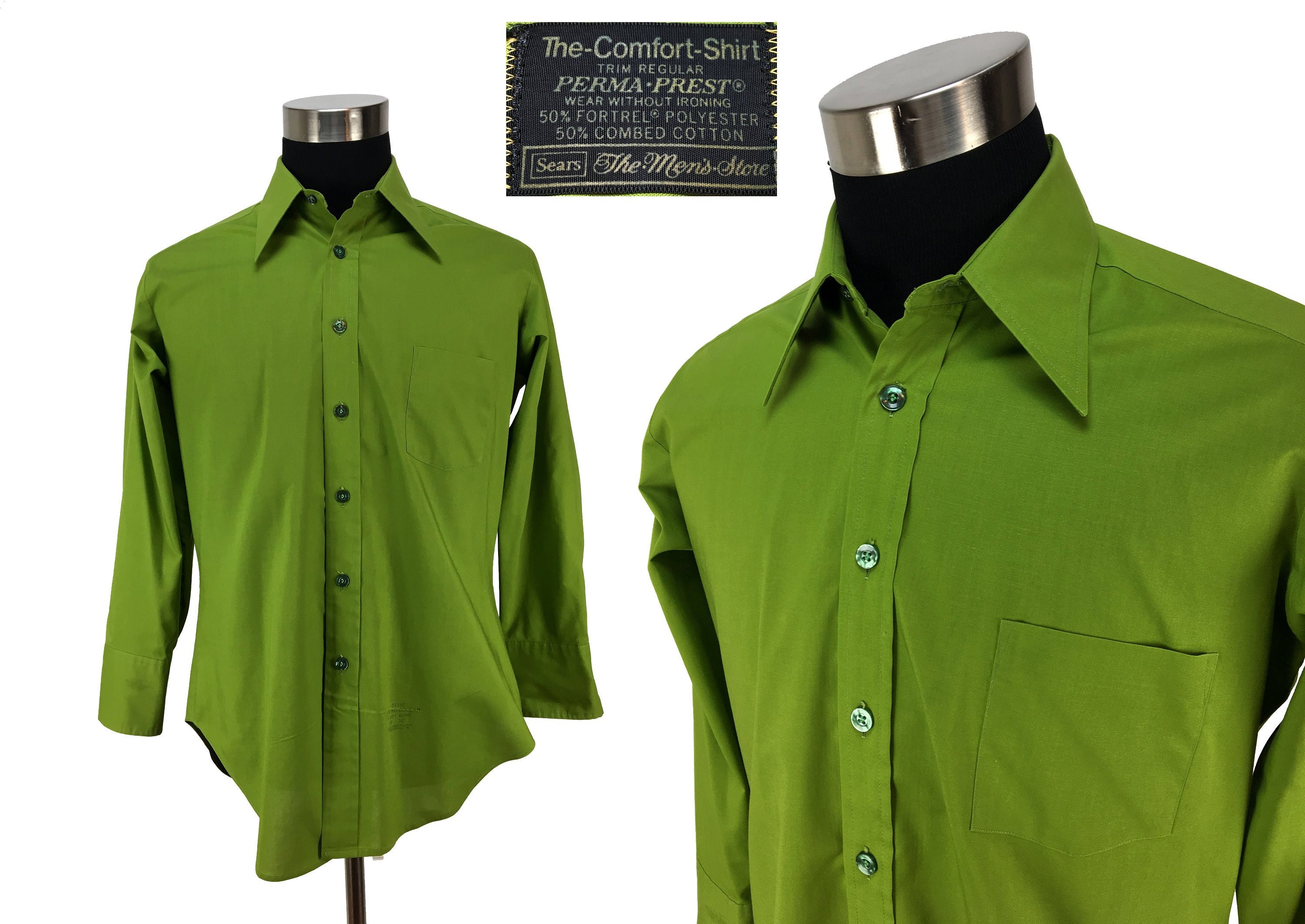 Vintage 70s LIME Green Button-Down Pocket Shirt XL by Sears | Etsy