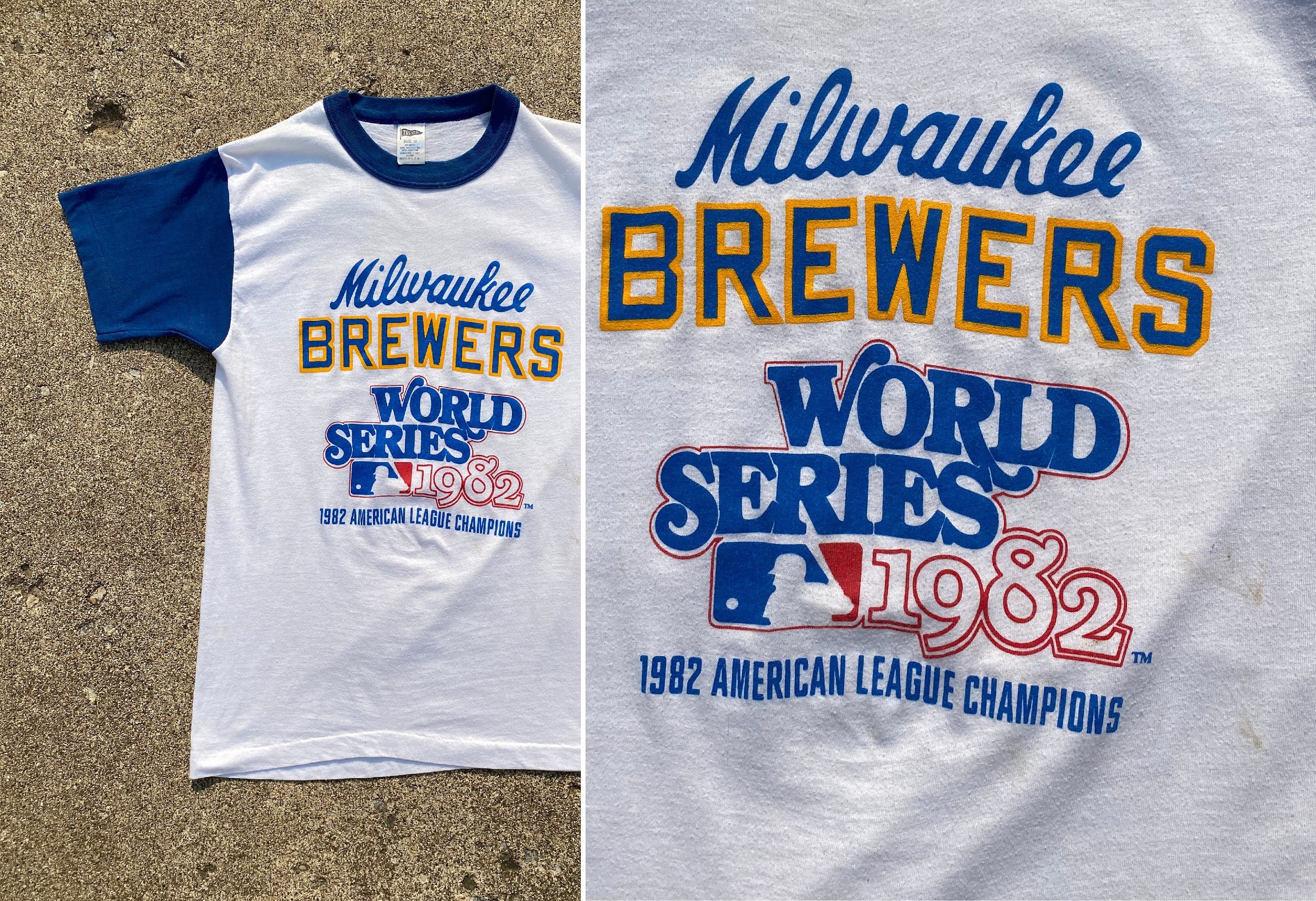 Vintage Milwaukee Brewers T Shirt Single Stitch Ringer Tee USA MLB 80s Large