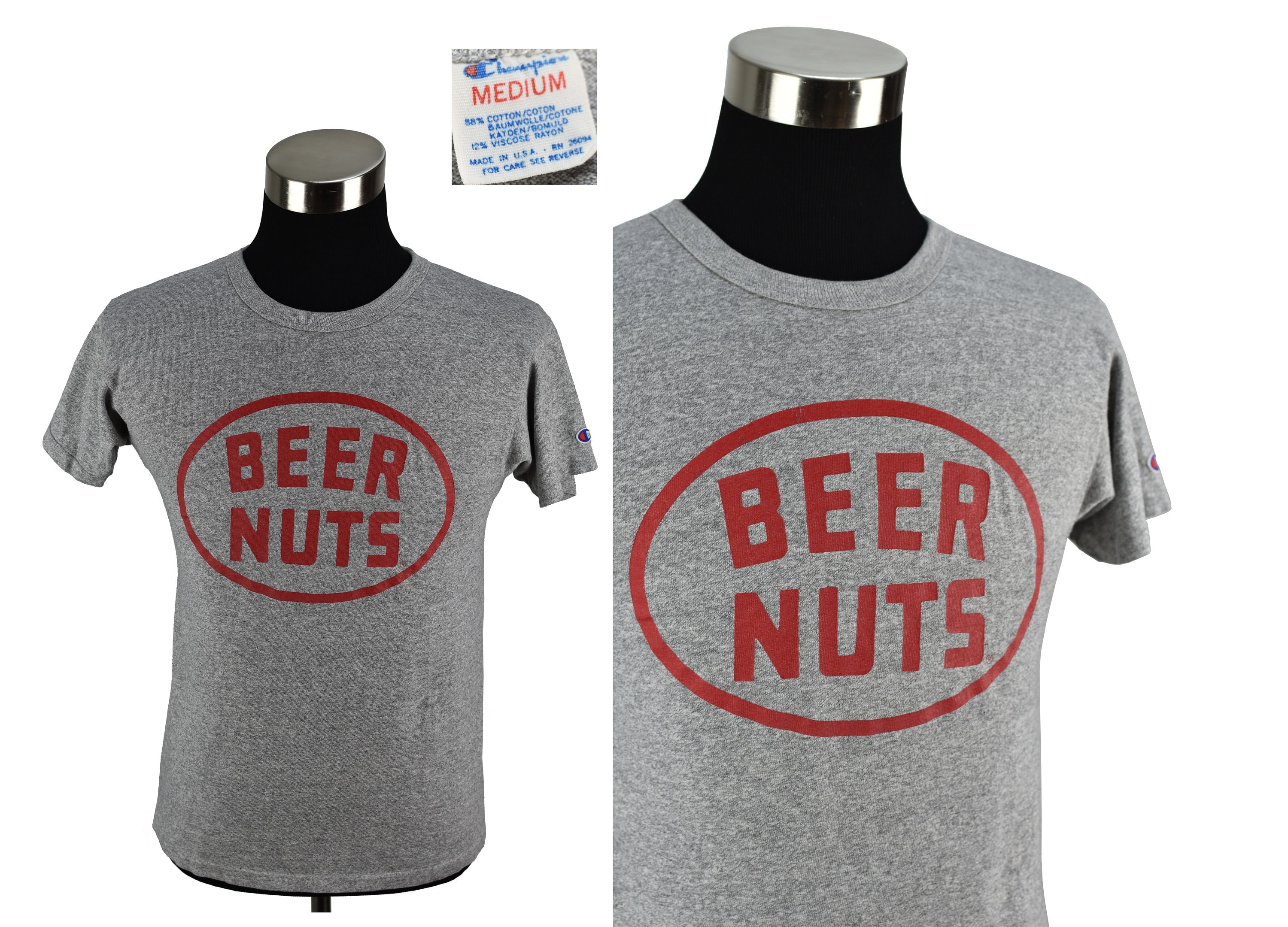 Vintage 80s CHAMPION Beer Nuts T-shirt MEDIUM | Rayon 1980s