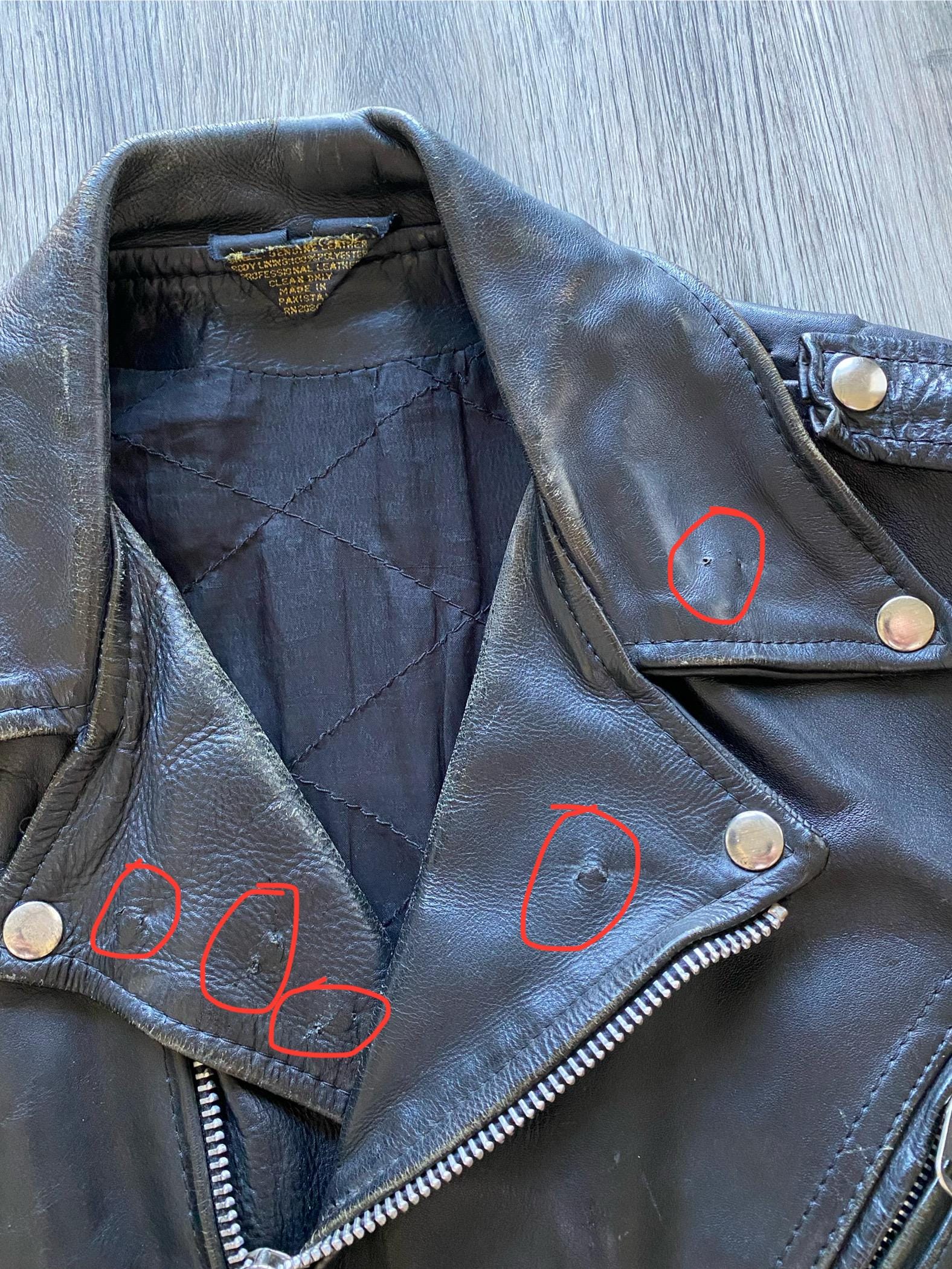 Original 70s 80s Black Leather Biker Jacket With Airbrushed Skull