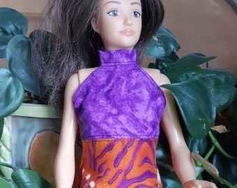 Lammily Burnt Orange/Purple Halter Dress