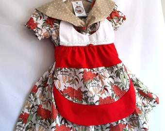 Toddler Dirndl Outfit, Alpine Girl, Baby Bavarian Costume: Dress with Dirndl/Apron, Size 1-2, All Cotton, All Handmade in May Gibbs Fabric