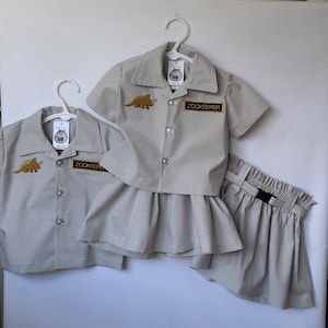 Zookeeper Girl, Girl Safari Outfit, Jane Goodall Short Set: Shirt, Skirt with Belt - Ready Made & Custom Order, Size 0-1, 1-2, 3-4, Cotton