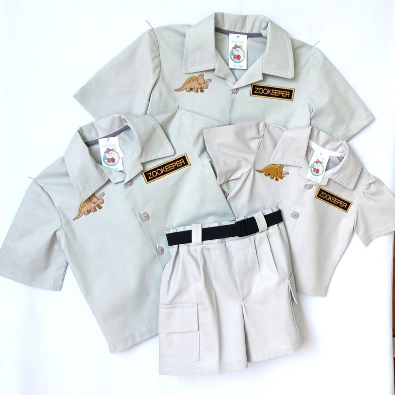 Handmade Baby & Kids Zookeeper Costume, Safari Outfit, Triceratops Motif - Readymade and Custom Order: Sizes 0-1, 1-2, 3-4, 5-6, All Cotton image 6
