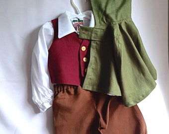 Baby Hobbit Costume, Woodland Elven Outfit, Medieval Cape - Size fit 1 - 2 yrs: Capelet, Vest, Shirt & Britches, All Linen + Blend, Handmade