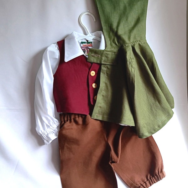 Baby Hobbit Costume, Woodland Elven Outfit, Medieval Cape - Size fit 1 - 2 yrs: Capelet, Vest, Shirt & Britches, All Linen + Blend, Handmade