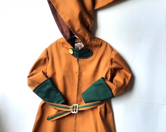 Child Elven Robe, Hobbit Outfit, Elf Costume, Woodland Robe: size 3-4, Robe with Hood, Belt & Wrist Guards, Medium Weight Cotton, Handmade