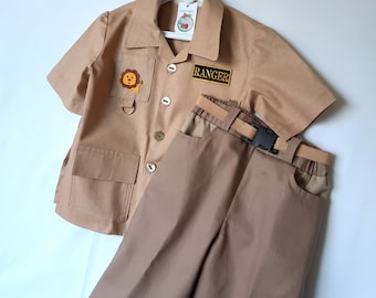 Child Ranger Safari Outfit, Jungle Safari Uniform, Kids Safari: Ready Made - Jacket, Shorts, Belt, Size 3-4, 5-6, All Cotton