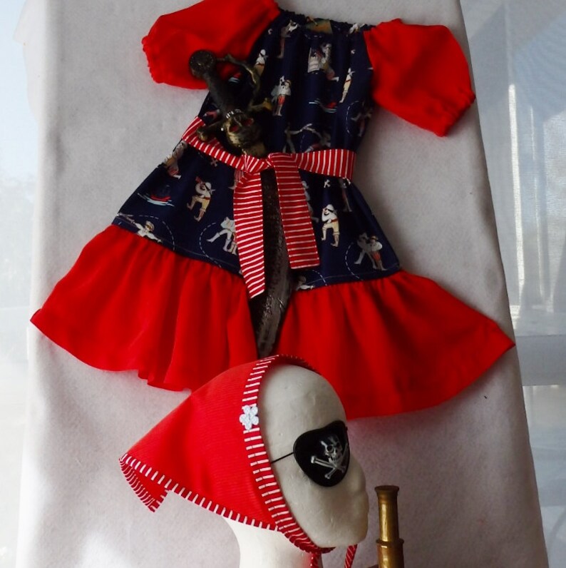 Girl's Pirate Costume, Girl's Birthday Pirate Outfit Dress, Sash, Bandana, size 3-4, Cotton & Satin, FREE Express Post, All Handmade image 1