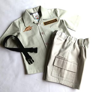 Handmade Baby & Kids Zookeeper Costume, Safari Outfit, Triceratops Motif - Readymade and Custom Order: Sizes 0-1, 1-2, 3-4, 5-6, All Cotton image 5