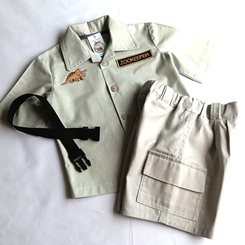 Handmade Baby & Kids Zookeeper Costume, Safari Outfit, Triceratops Motif - Readymade and Custom Order: Sizes 0-1, 1-2, 3-4, 5-6, All Cotton image 5