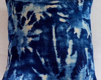 Indigo Blue Palm Tree Throw Pillow Cover-20x20-Handmade-Geometric Robert Allen- Tie Dye Upholstery Fabric on Front & Back Fresh 2021  Modern