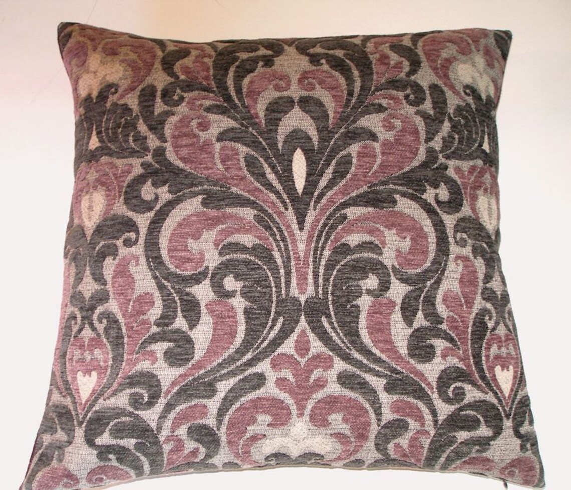 Dark Plum Gray Ikat Velvet Throw Pillow Cover 20 X 20 Etsy
