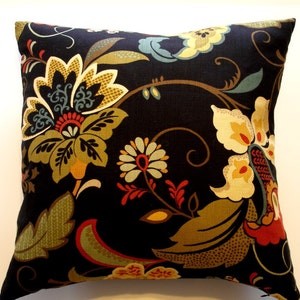 Black Throw Pillow Cover w/ Swirls & Flowers 20 x 20 Handmade For The home Winter finds Holiday gifts Gift guide Decorator fabric image 1