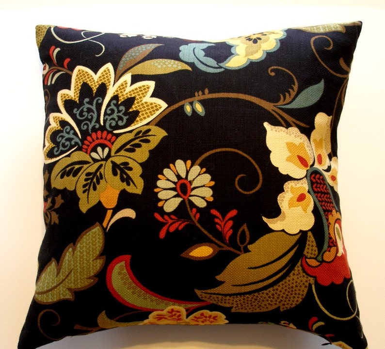 Black Throw Pillow Cover w/ Swirls & Flowers 20 x 20 Handmade For The home Winter finds Holiday gifts Gift guide Decorator fabric image 1