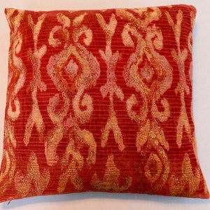 Dark Orange Velvet IKAT Throw Pillow Cover-20x20-Handmade-Grooved Velvet Upholstery Fabric on Front & Back Designer Home Decor  Fresh Modern