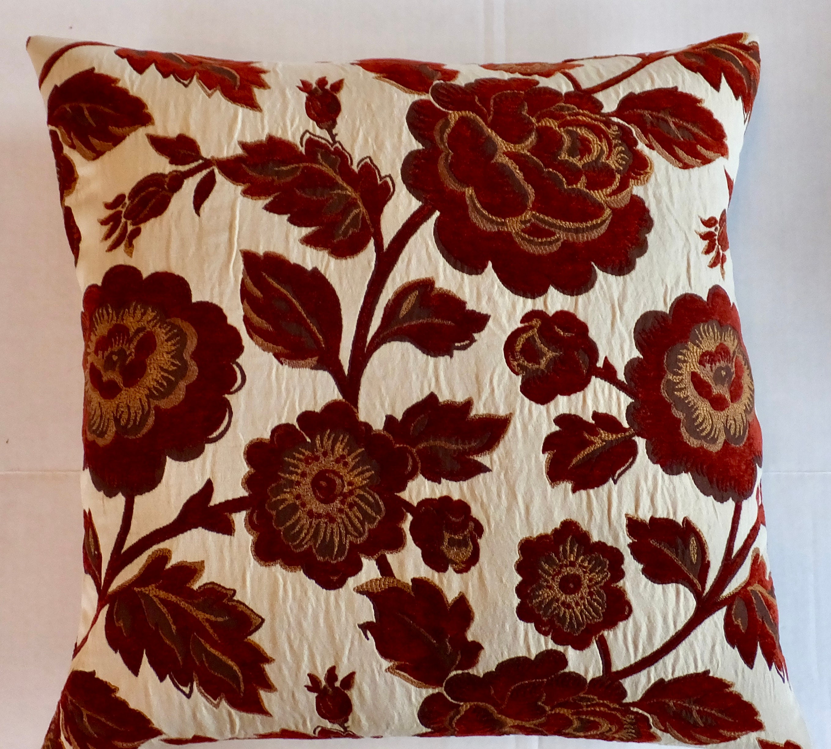 Dark Red Velvet Floral Throw Pillow Etsy