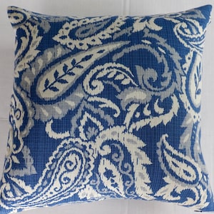 Blue Tapestry Paisley Throw Pillow Cover-20x20-Handmade-Robert Allen Upholstery -Designer Pillow -Fabric on Front & Back- Fresh Finds Modern