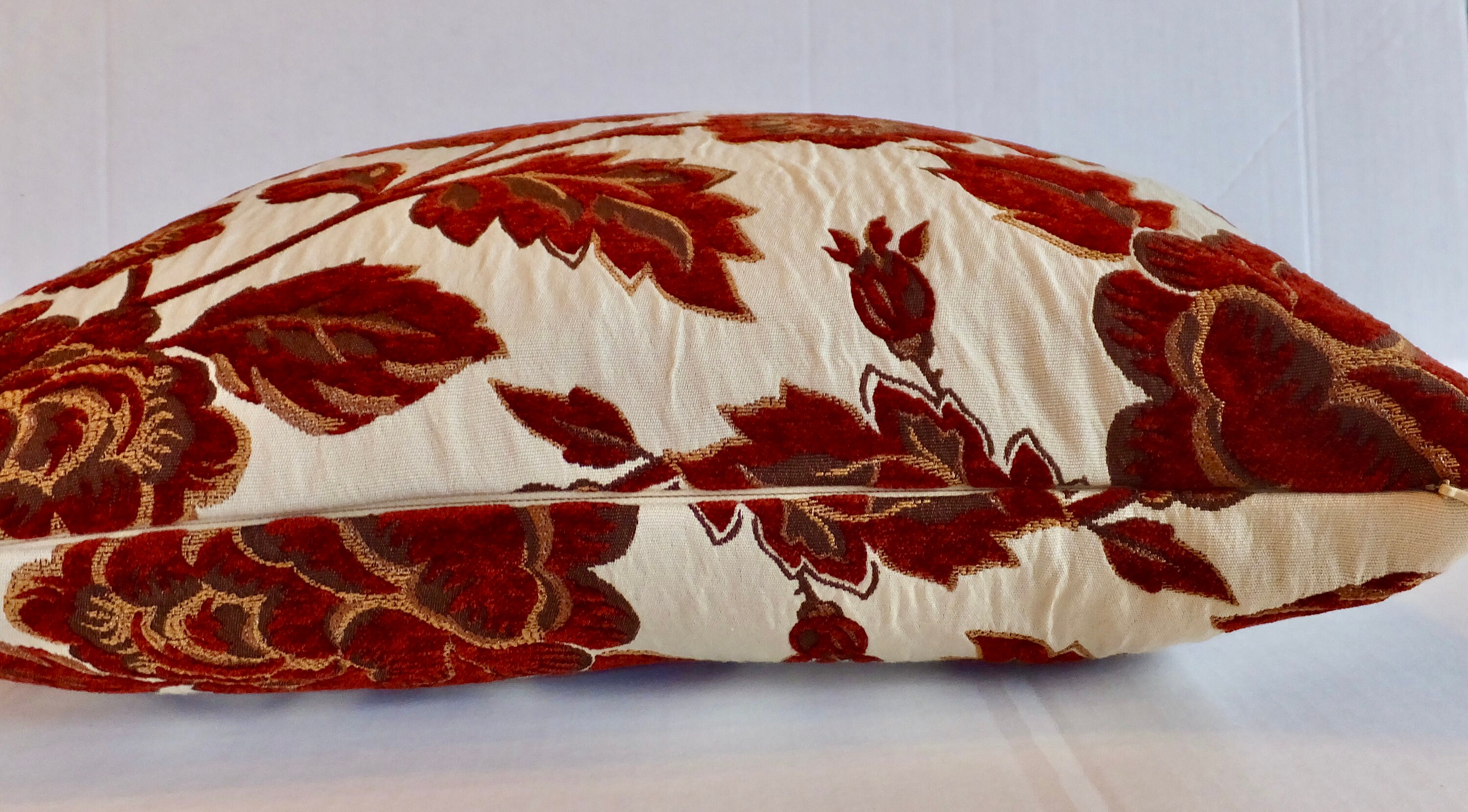 Dark Red Velvet Floral Throw Pillow Etsy