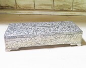 Vintage Ornate Metal Footed Jewelry Box with Velvet Lining- ENGRAVED quot KELLY quot heavy Metal Box