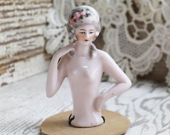 Antique German Porcelain Half Doll, Mold 14949 Pink Nude 3.5"