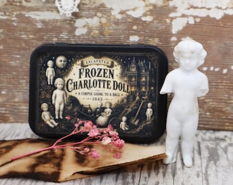 Frozen Charlotte Doll in Collectible Tin | Antique German Excavated in 3.5" x 2.36" Tin NO. 32