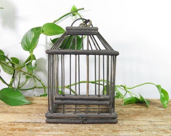 Vintage Bird Cage Bamboo Cage 10" x 6" x 6"