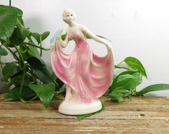 Art Deco Woman Dancing Figural Vase Pink 8.25"