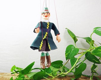 Antique Bavarian Marionette- Rare!! German Wood and Bisque- 8.5" Puppet with 9" String and Metal