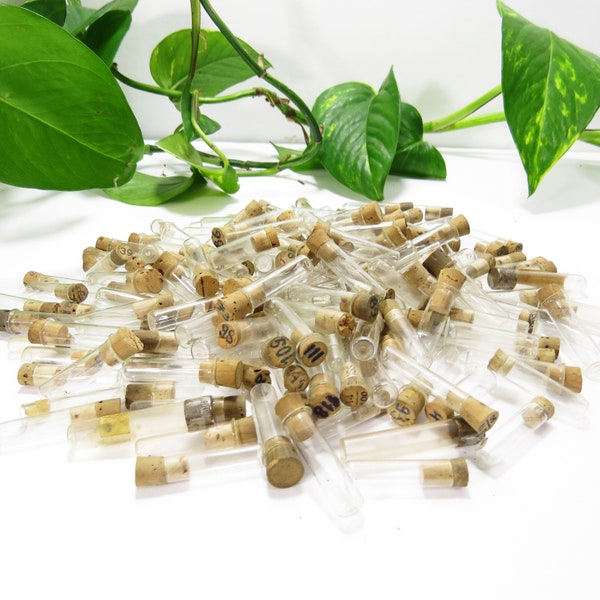 12 Watch Part Vials with Corks- 12 RANDOM EMPTY Small vials - Bucharest Flea Market Find