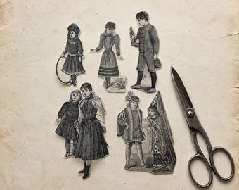 5 Victorian Paper Dolls Children Fashion/Ephemera | Newspaper Cut Outs