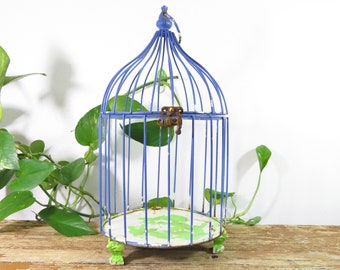 Vintage Bird Cage with Cast Iron Lion Feet Very Distressed 16"