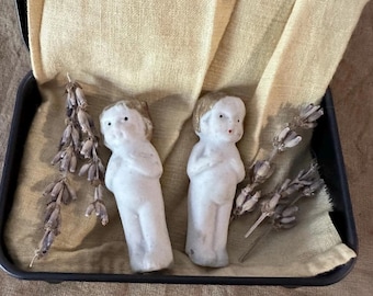 Pair of Vintage Penny Dolls | Tiny Japanese Porcelain Dolls | Gothic Curiosity Display