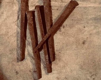 5 Coffin Nails Large 3 1/8" Authentic 1800's Antique Iron Set of 5