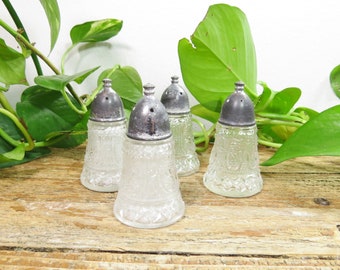 4 vintage mini crystal/glass salt and pepper shakers- hostess/dinner party shakers 2.75"