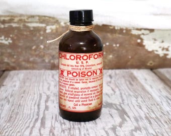 Replica Chloroform Apothecary Bottle | Reproduction Poison Label | Empty Amber Glass Bottle 4.5"