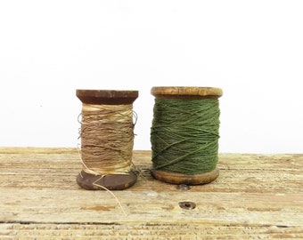 2 Antique Wood Thread Spools 2.5" and 2 5/8"