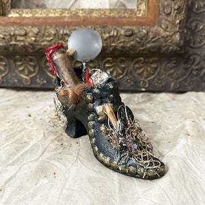 Witch Shoe Relic Altered Art "The Witching Hour" One-of-a-kind