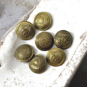 Brass Romanian Buttons 7 Military Vintage with Metal Shank- Bucharest Flea Market