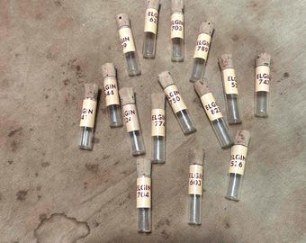 16 Watch Part Vials with Corks- Elgin 1.5"