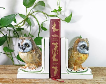 Owl Bookends Nora Fenton Signed Made in Italy Porcelain Bookends 6" Tall RARE!