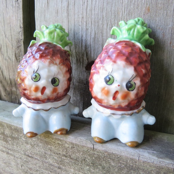 Anthropomorphic Salt and Pepper Shakers Pineapple Fruit Kids - Enesco Japan Vintage salt and pepper shakers