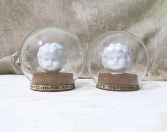 Frozen Charlotte Head in Glass Dome – Victorian Effigy Specimen CHOICE OF ONE