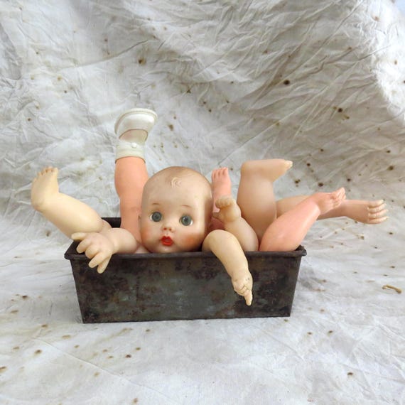 Creepy Doll Parts Lot | vintage Head, Limbs & arms in old loaf pan