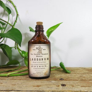 Apothecary Bottle Laudanum Vintage Bottle & REPRODUCTION/REPLICA label EMPTY 5" Bottle