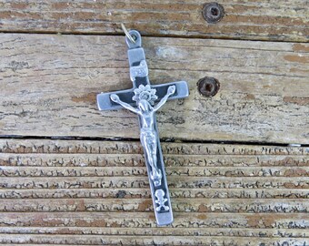 Memento Mori Ebony Golgotha Crucifix - 3.25" Pectoral Cross- Ebony Wood Skull and Cross bones 3.25" x 1.5" Bucharest Flea Market Find